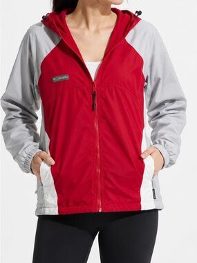 Vintage Columbia Packable Rain Jacket Colorblock Red White Grey Gorpcore L